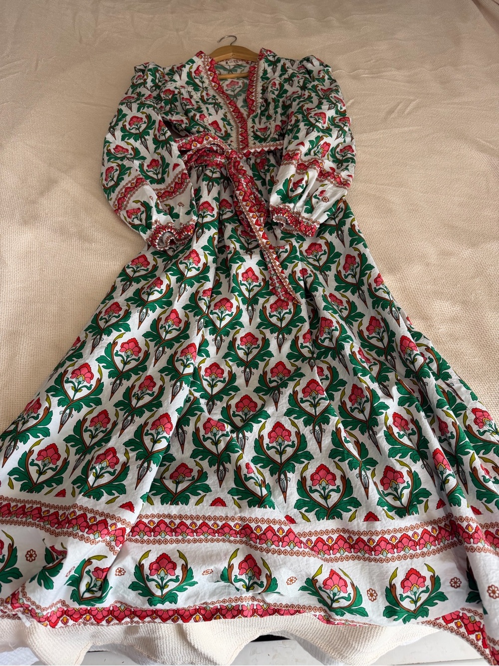 Boden Carry Cotton Midi Green & White Floral Tie-Waist Cottagecore Dress - Picture 12 of 14